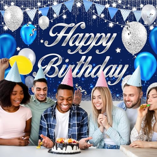 Image of DARSHANAM WORLD Birthday Decoration Backdrop Cloth Curtain (Pack of 1, Size: 5x8 Feet) Background Enhancer Poster,Happy Birthday Sign Theme-(Polyester) (Old Blue)