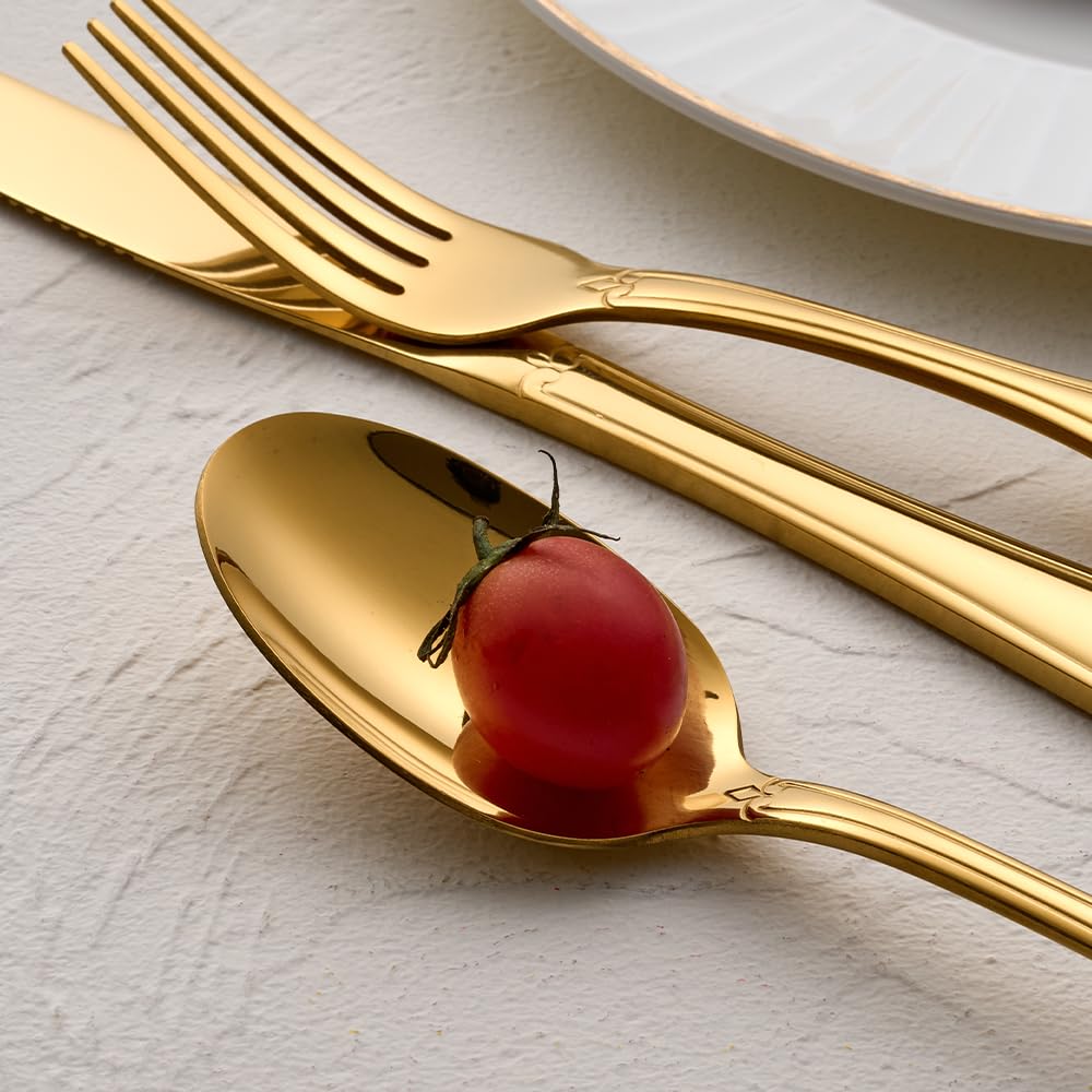 Gold 20-Piece Flatware Set with Shell Pattern — Amazon image 5