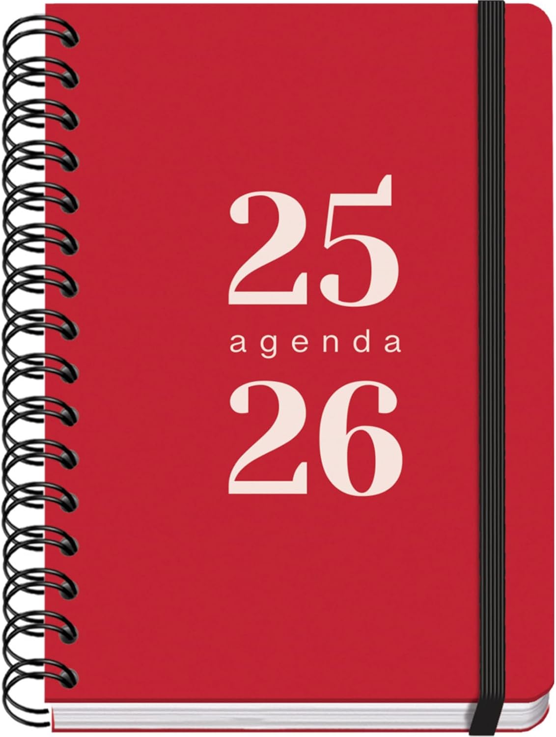 Dohe - School Planner 2025 2026 - Week to View, A5 Size (15x21 cm), Spanish and English, September to June, Double Spiral Binding and Elastic Band, Flexible Cover, 4 Sticker Sheets - GRAMMAR Red