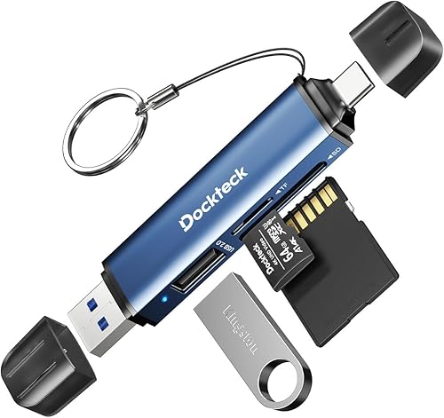 Vista 12 de Dockteck Lector de Tarjetas SD, Lector de Tarjetas SD/TF de Super Velocidad 5G USB3.0, Lector de Tarjetas de Memoria de 3 Ranuras USB A/C a SD/Micro