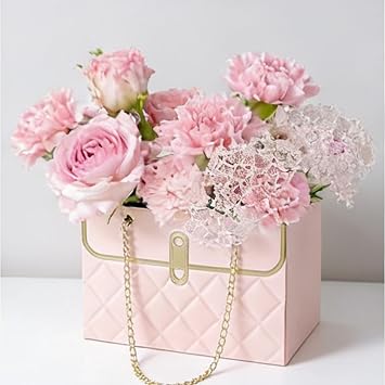 Flower Box,Flower Boxes for Bouquets,Bouquet Boxes,3 Pcs FlowerBox,Bouquet Gift Packaging Box,Florist Storage Bucket for Plants Sweets Wedding Birthday Graduation Party Gift Wrap Bag(Pink Black White)