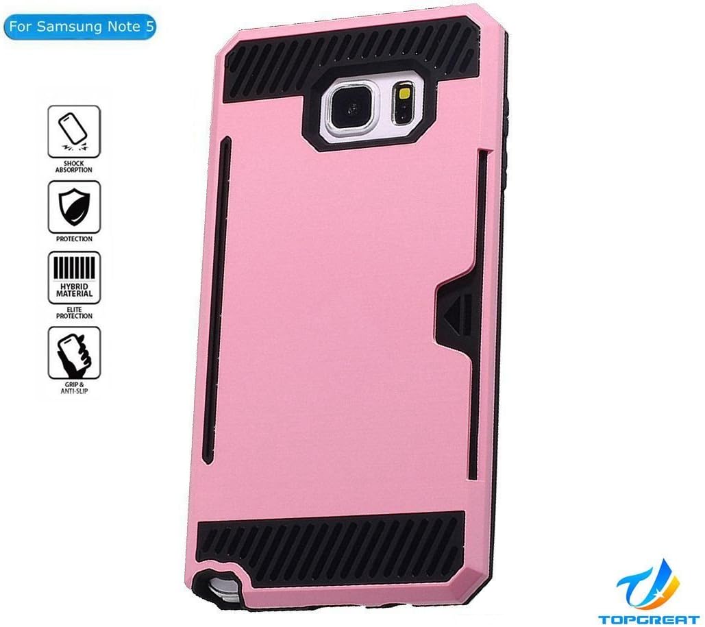 Samsung Note 5 case,Galaxy Note 5 case,TopGreat Super Cool Dazzle Anti-slip Drop Protection Shock Absorption Armour Case Wiredrawing Texture Card Slots Cover [Wallet][Gifts] for Galaxy Note 5 (Pink)