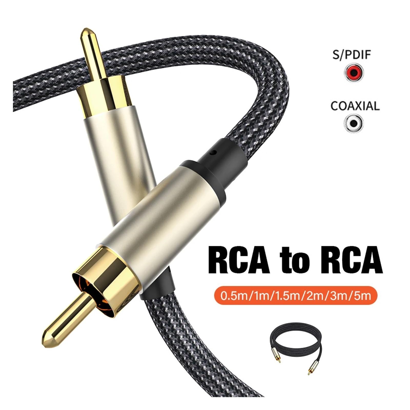 Cables de altavoz de graves chapados en oro, Cable de Audio Coaxial Digital HiFi 5,1 SPDIF macho a macho, Cable de Audio estéreo for cine en casa HDTV(5m)