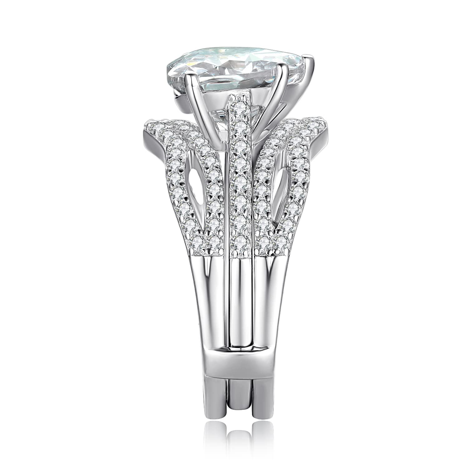 JewelryPalace Set Anillo Compromiso Mujer Plata Oro 14k Oro Rosa, Solitario Anillo Apilable 3ct Circonita Corte Corazón, Anillo Promesa Diamante Simulado, Banda de Boda Eternity Conjunto de Novia