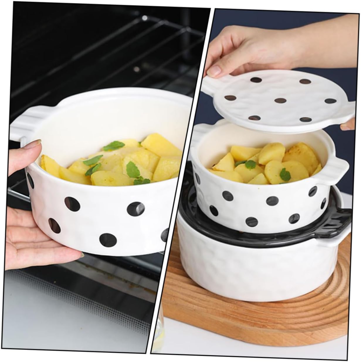 Dot Ceramic Baking Pan Lid Nonstick Heat-resistant Bowl for Soup Cake Desserts