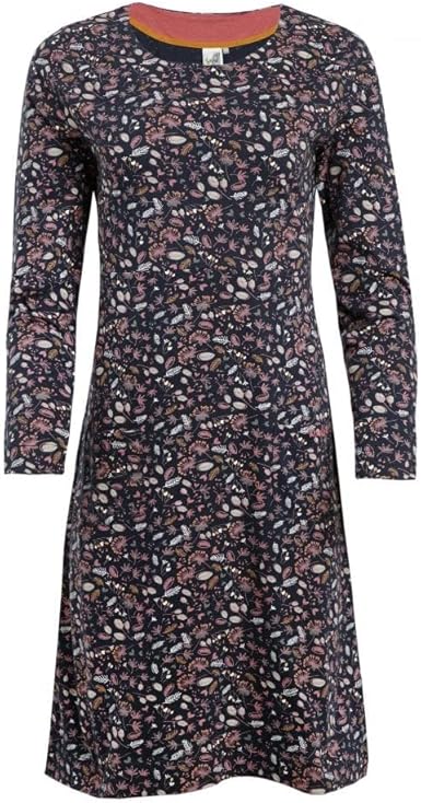 Weird Fish Delray Organic Cotton Long Sleeve Printed Jersey Dress Teal Blue