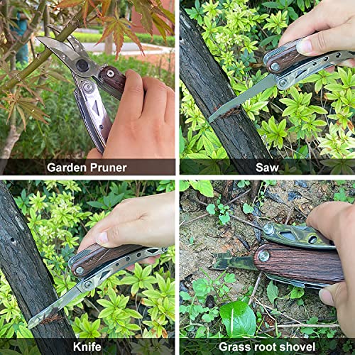 Gartenschere, Multifunktionale 7 in 1 Tragbare Schere mit Säge, Cutter, Rinde Schaufel, Edelstahl Bypass-Gartenschere mit abschließbaren Klingen für Draussen Camping, hiking, Reparieren – Bild 6