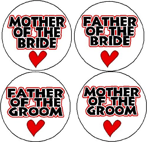 Set 4 Wedding Party Mother Father Bride Groom (heart love) 1.25" Pinback Button
