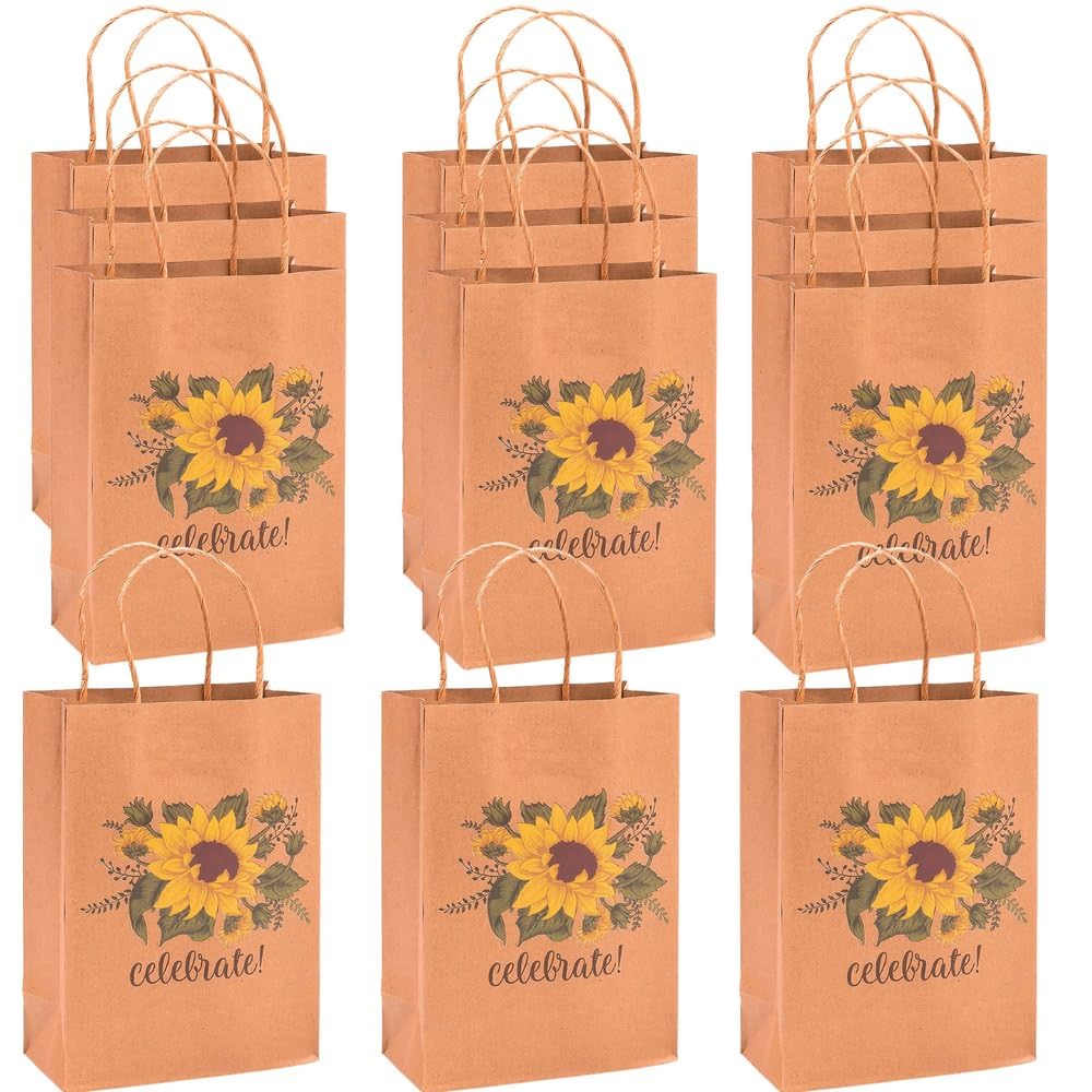 Fun Express Medium Sunflower Kraft Paper Gift Bags - Party Supplies - 12 Pieces