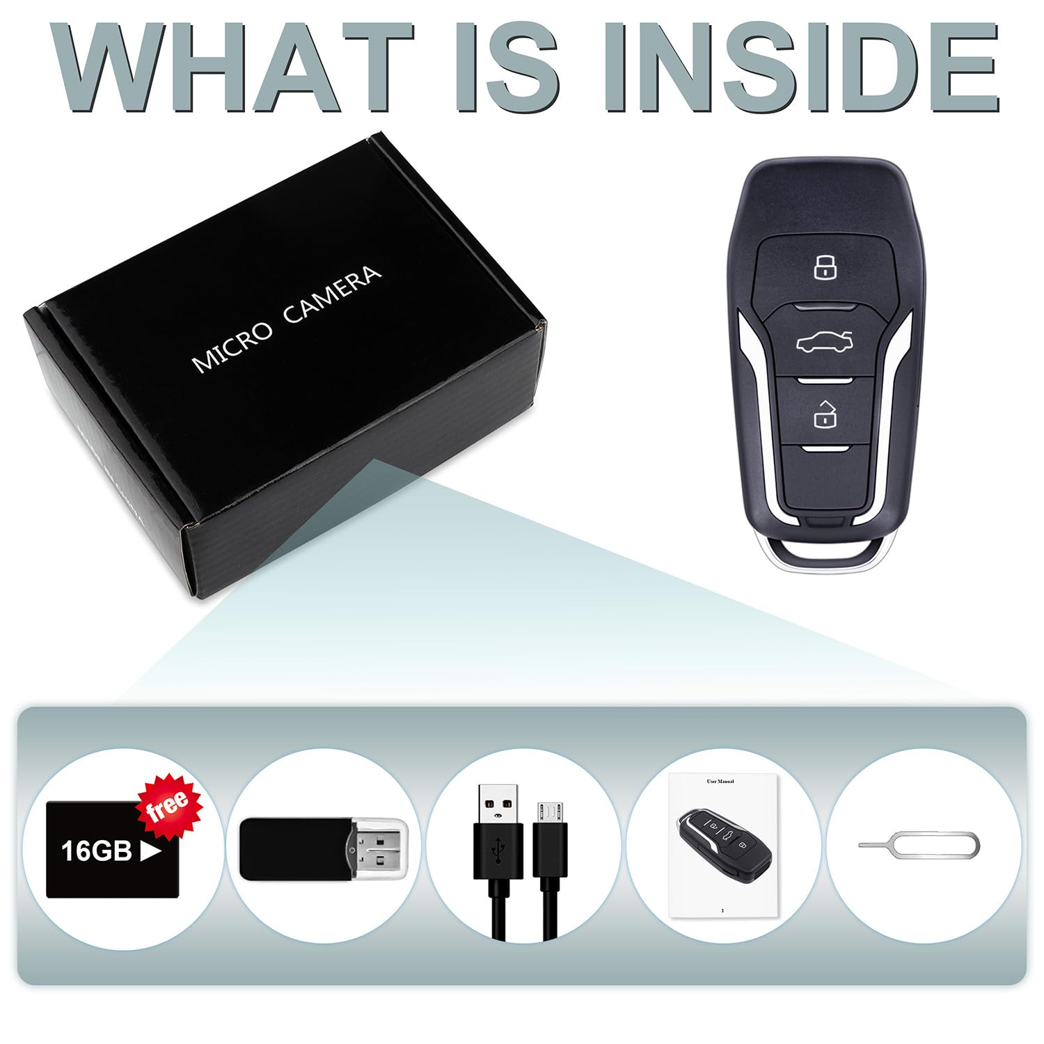 OTADUG Caméra espionne de Voiture, 16GB caméra cachée 1080P avec Enregistrement vidéo et Audio, détection de Mouvement, 8 Heures d'autonomie de Batterie, 16GB