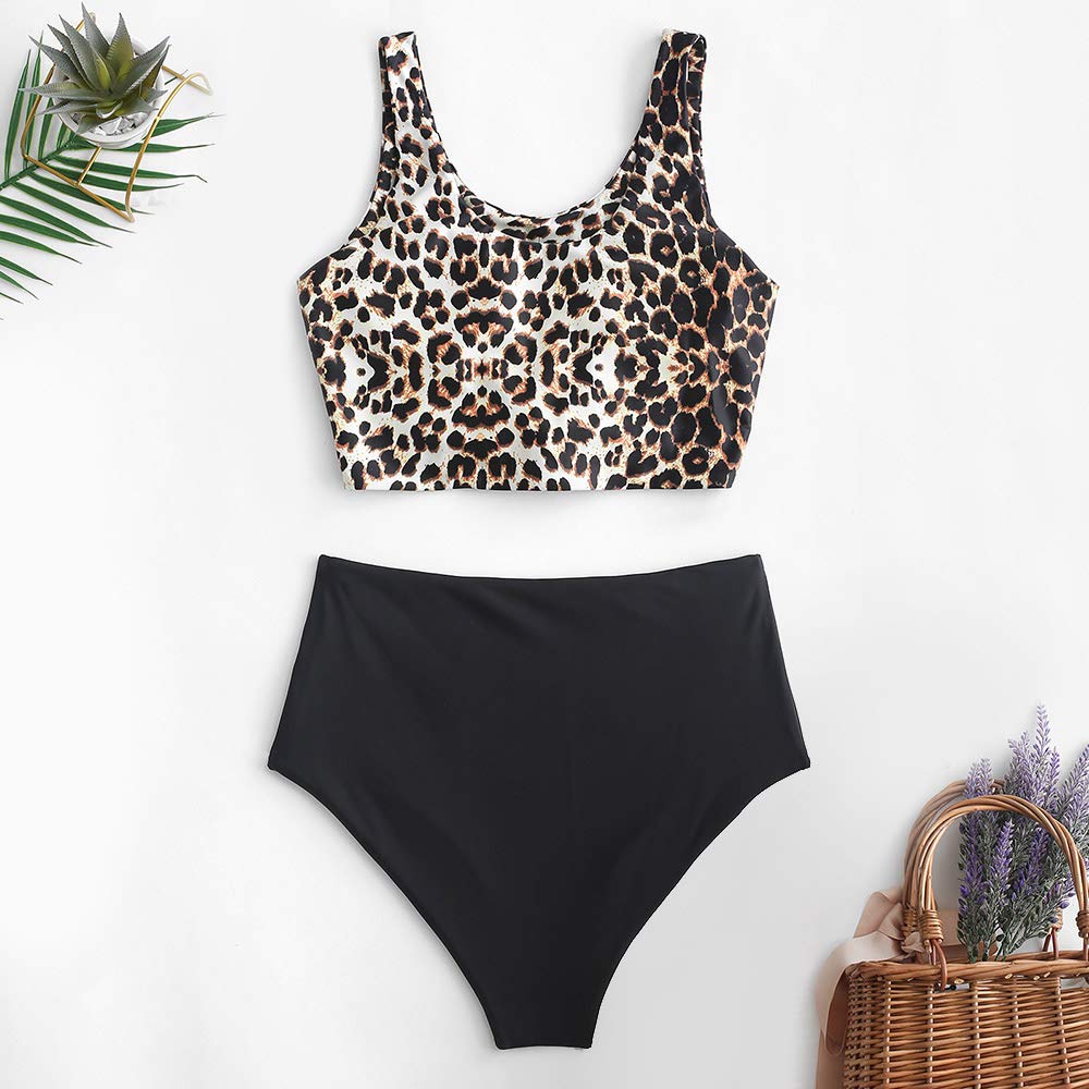 ZAFUL Ensemble de Tankini de 2 pièce Tankini Femme Noué avec Feuille Tropicale Maillot de Bain Grande Taille