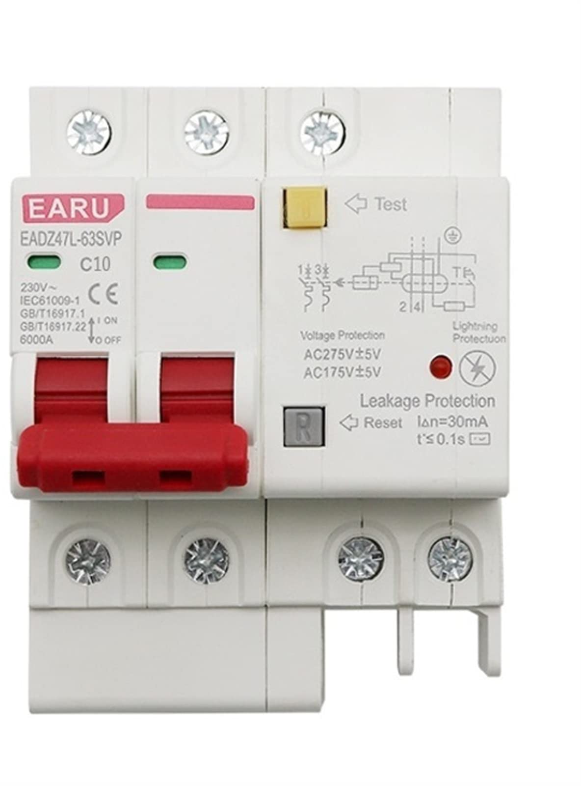 VSPPJYFG 100pcs 10A 2P SPD Residual Current Circuit Breaker with Overload Overvoltage RCBO RCCB with Lightning Protection MCB Leakage Protector