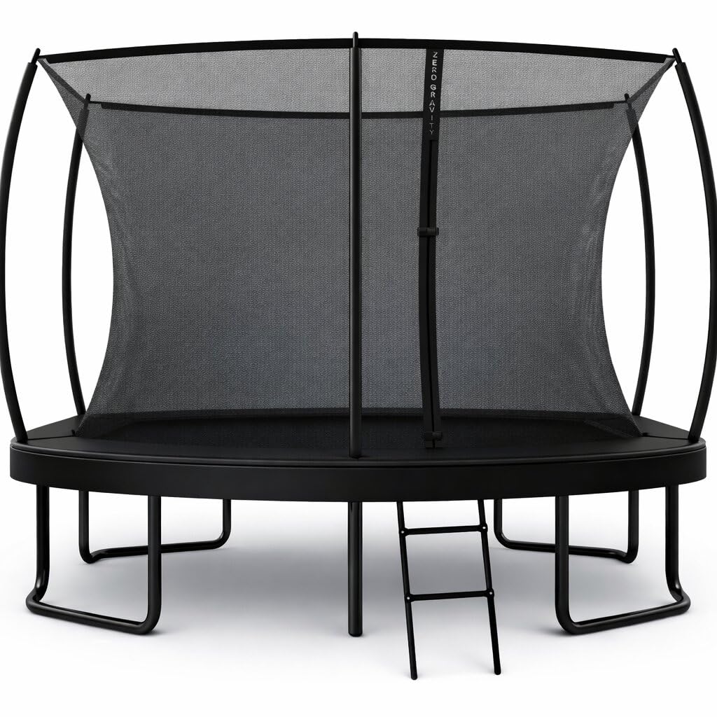 Zero Gravity Trampolin Outdoor oval, TÜV GS geprüft, Komplettset inkl. Leiter, Aufbauvideo, Outdoor Trampolin für Kinder & Erwachsene mit innenliegendem Sicherheitsnetz