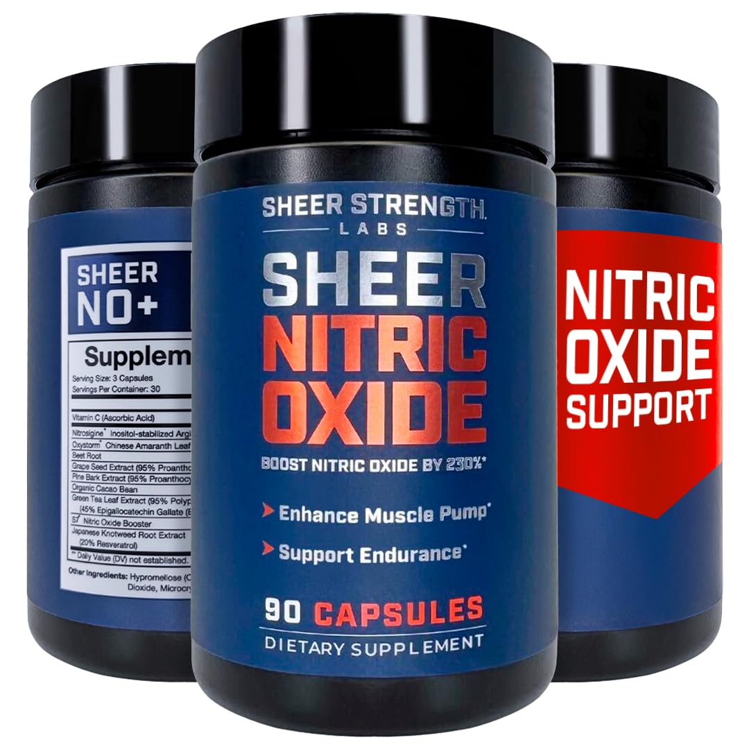 Sheer Strength Labs Nitric Oxide Supplement for Men - Clinically Tested for Pumps & Blood Flow - 270% More Nitric Oxide - Nitrosigine Supplement, S7 & Beetroot - Made in USA - 90 Capsules