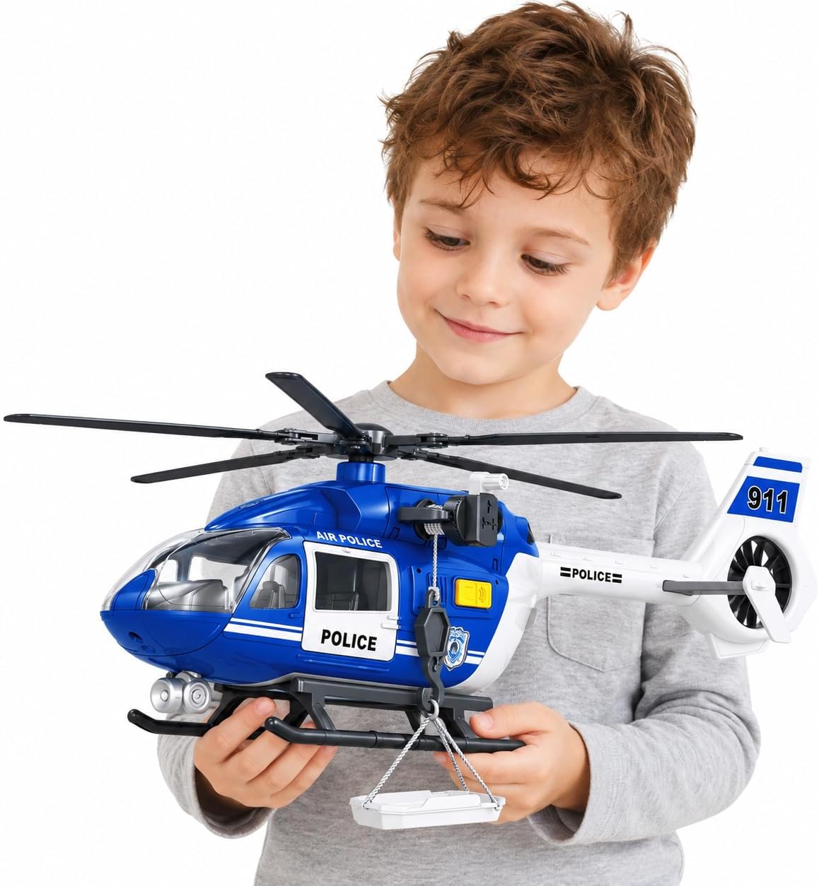 13-Inch Police Helicopter Toy with Lights and Siren, Ages 3 4 5 6 7