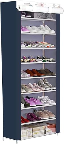 ZEELYDE Zapatero cubierta de tela metálica de 10 niveles a prueba de polvo 27 pares de zapatos dormitorio sala de estar puerta 106 x 118 x 630in