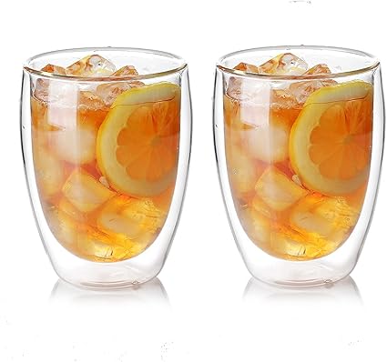 Amazon ダブルウォールグラス 300ml ペア ２個 セット タンブラー グラス 保温 保冷 水滴無 耐熱ガラス二重構造 ビール アイス コーヒー カフェ ラテ ティー 紅茶 野菜 パフェ 食器 おうち カフェ プレゼント Kkg 300ml Kkg タンブラーグラス
