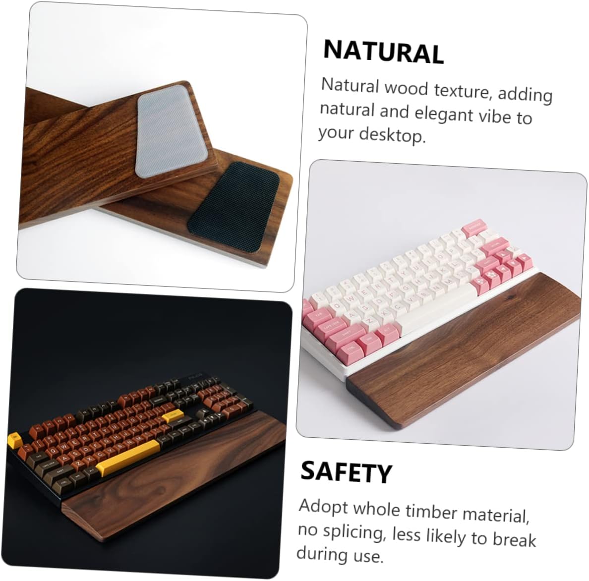 TEHAUX Ergonomic Keyboard Wrist Rest Pad Walnut Wood Desk Palm Rest Wrist Support for Typing Computer Accessory
