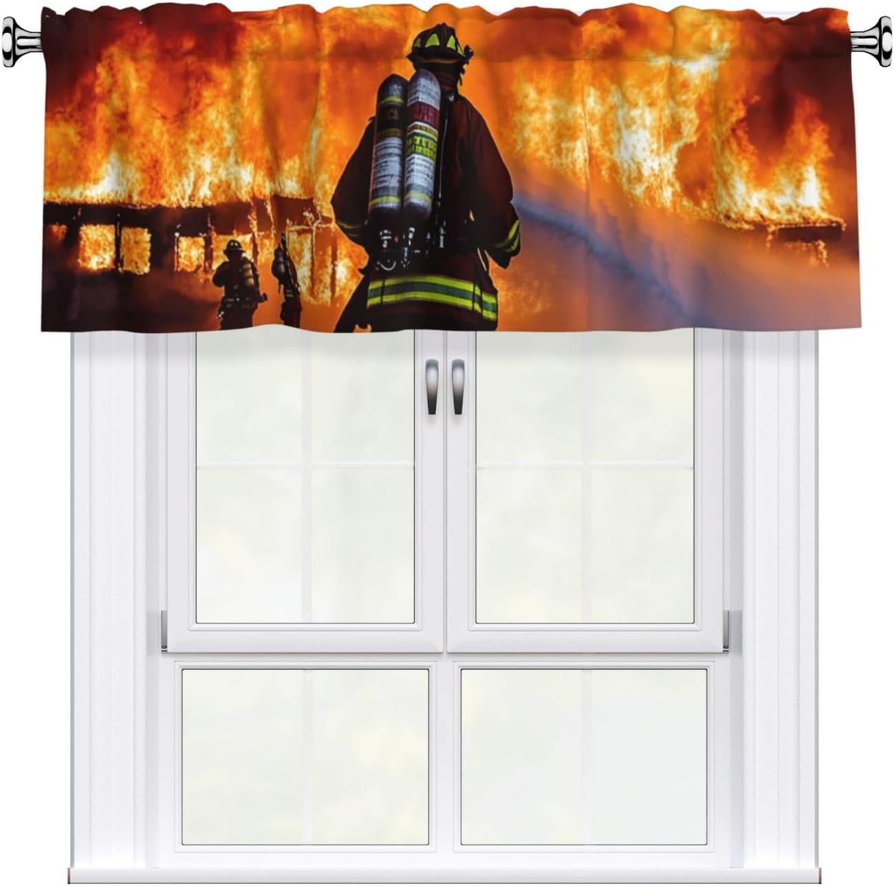 Valances for Windows Privacy Blackout Window Valance Firefighter Fireman Flame Curtain Valance Window Topper for Living Room Thermal Insulated Curtain Topper Valances for Kitchen Cafe Bathroom Laundry