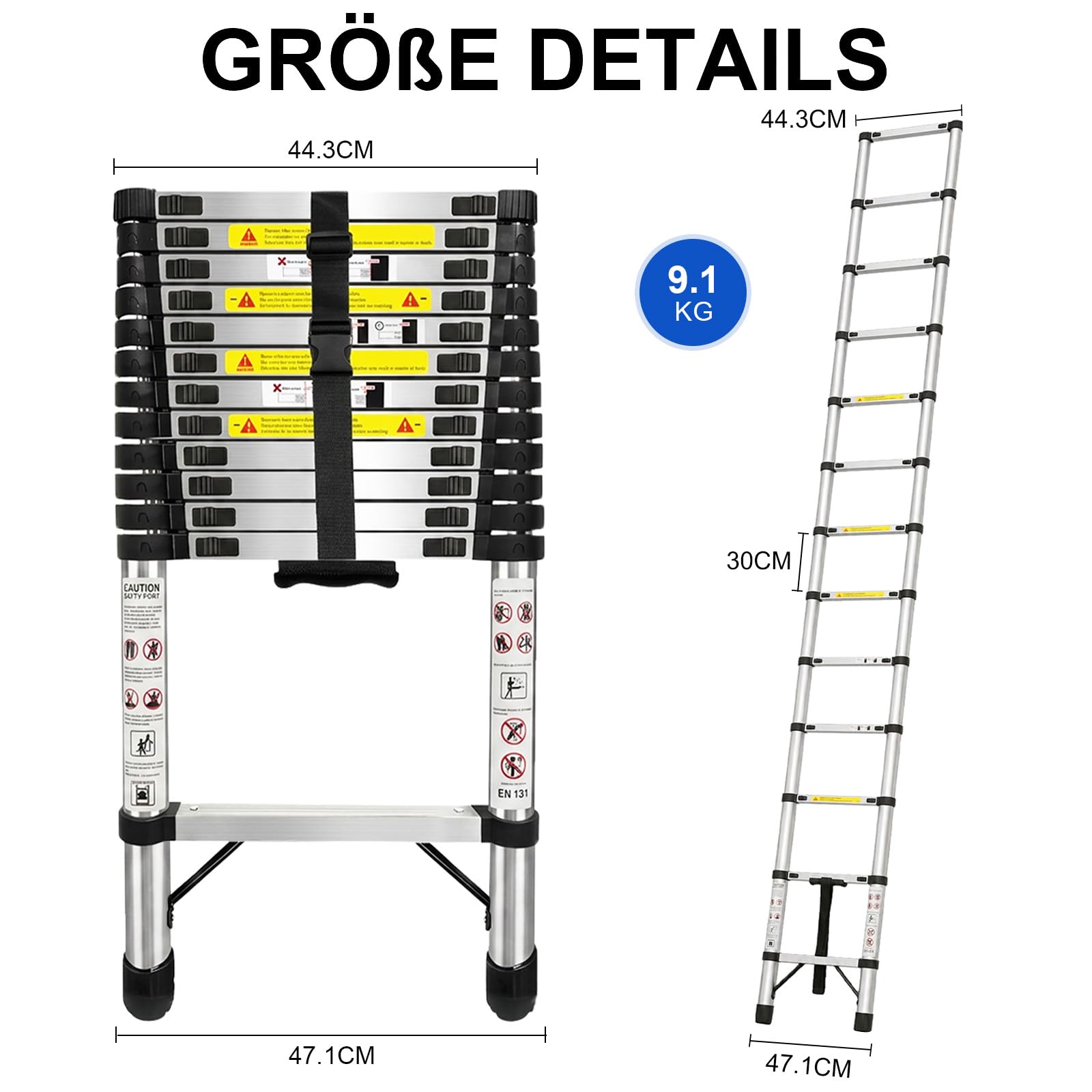 Échelle télescopique de 3,8m, échelle Extensible en Acier Inoxydable renforcé Anti-crochage, échelle Pliable Stable de 150 kg, échelle Pliable à Retrait Lent Anti-crevaison avec Manuel Complet