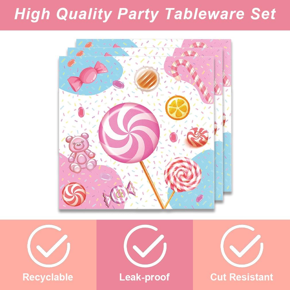 40Pcs Candyland Birthday Party Supplies Tableware Candy Land Lollipop Dessert Party Plates and Napkins for Girls Baby Shower Birthday Decorations - Image 3