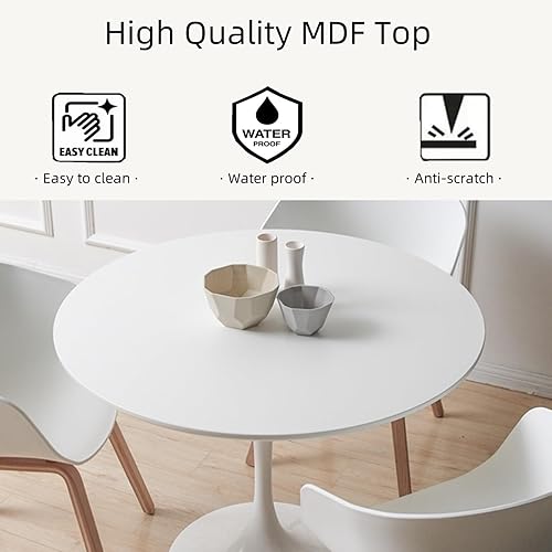 Miniatura 4 de Mesa de comedor redonda blanca con base de pedestal, mesa de comedor moderna de tulipanes de 31.5 pulgadas para 1-4 personas, mesa de comedor con