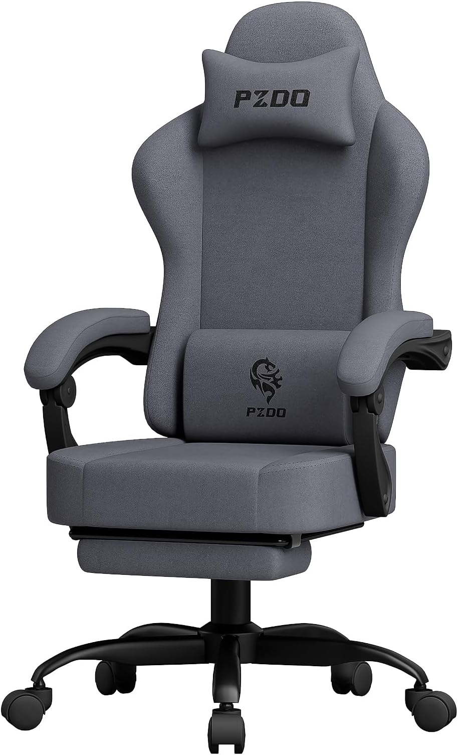 Ergonomic Gamer Chair Gaming Chair for Adults, Gaming Chair with footrest, Technical Fabric Office Chairs with Lumbar Support Height Adjustable, Teens, Gift, 150kg, Grey