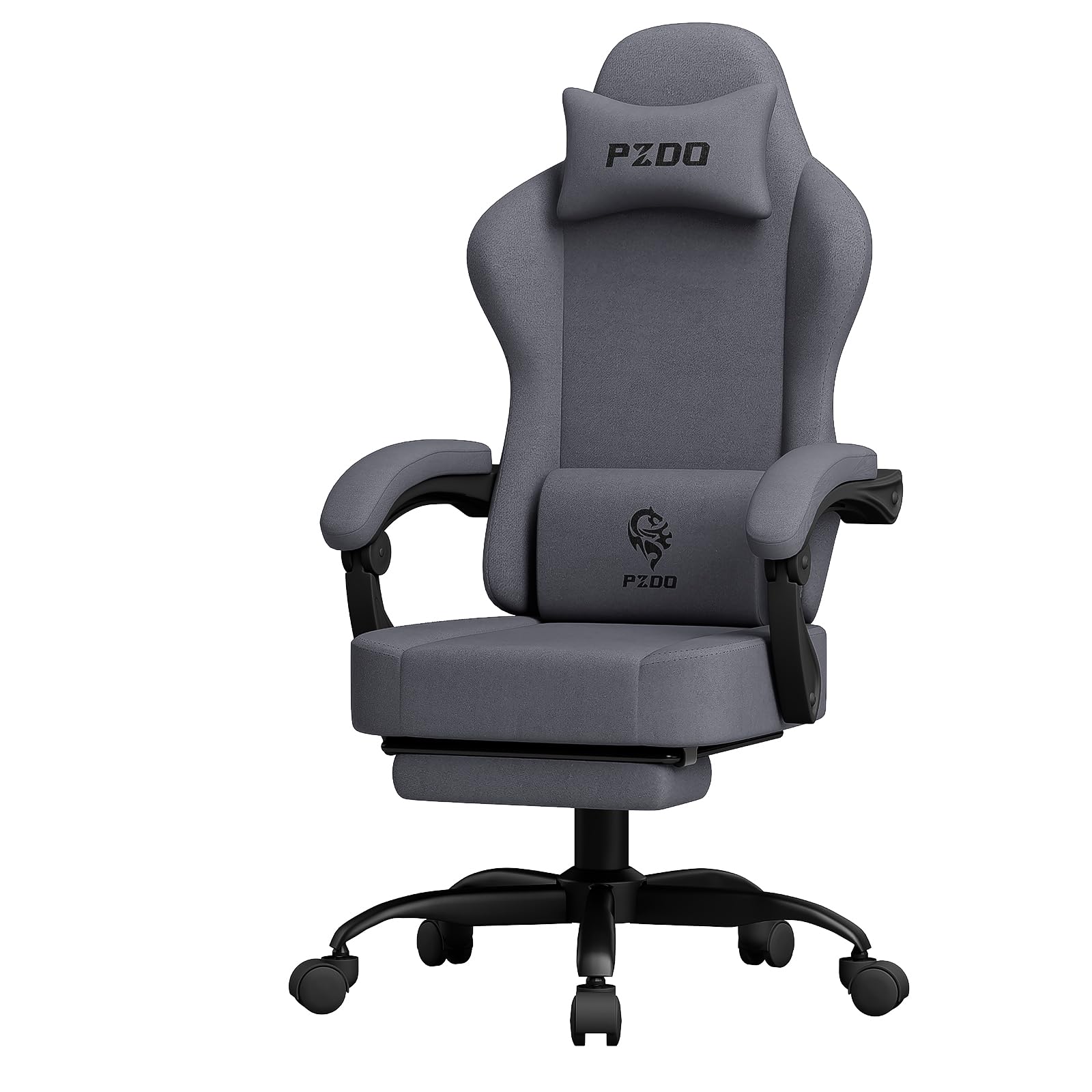 PZDO Ergonomic Gamer Chair Gaming Chair for Adults, Gaming Chair with footrest, Technical Fabric Office Chairs with Lumbar Support Height Adjustable, Teens, Gift, 150kg, GreyPZDO Ergonomic Gamer Chair Gaming Chair for Ad…