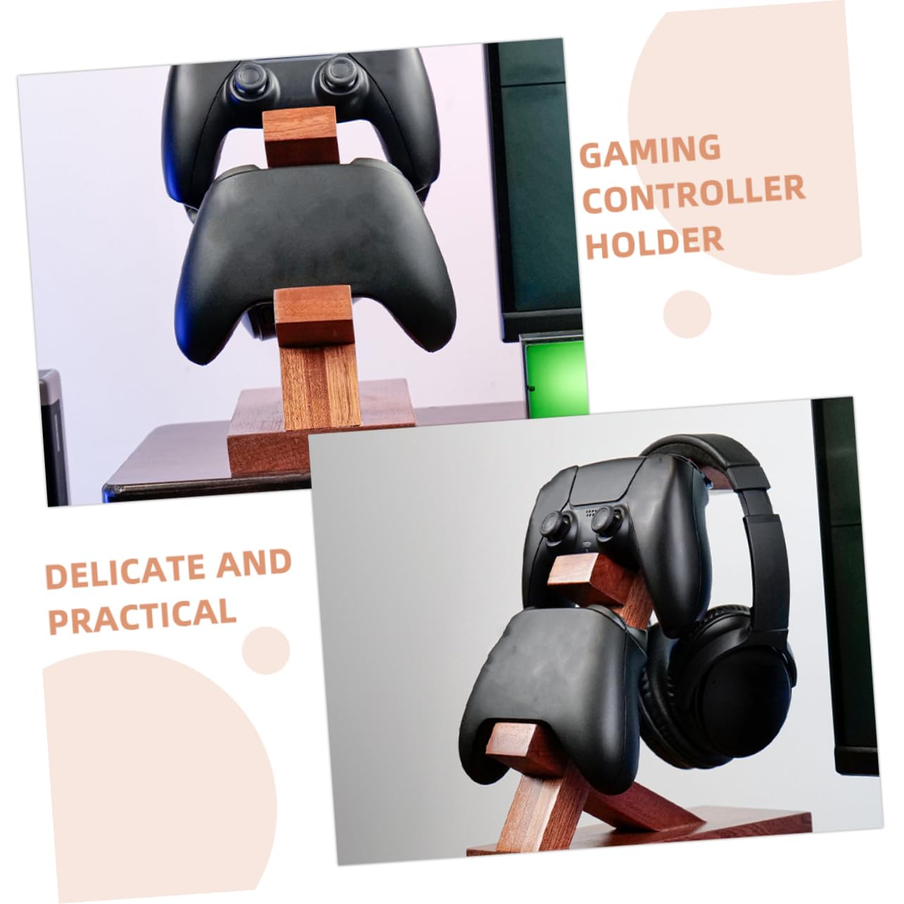 Lurrose Controller Portatile e Cuffie da per Gaming in Supporto Legno di Marrone, Design Semplice Esposizione e Conservazione della Postazione Gioco