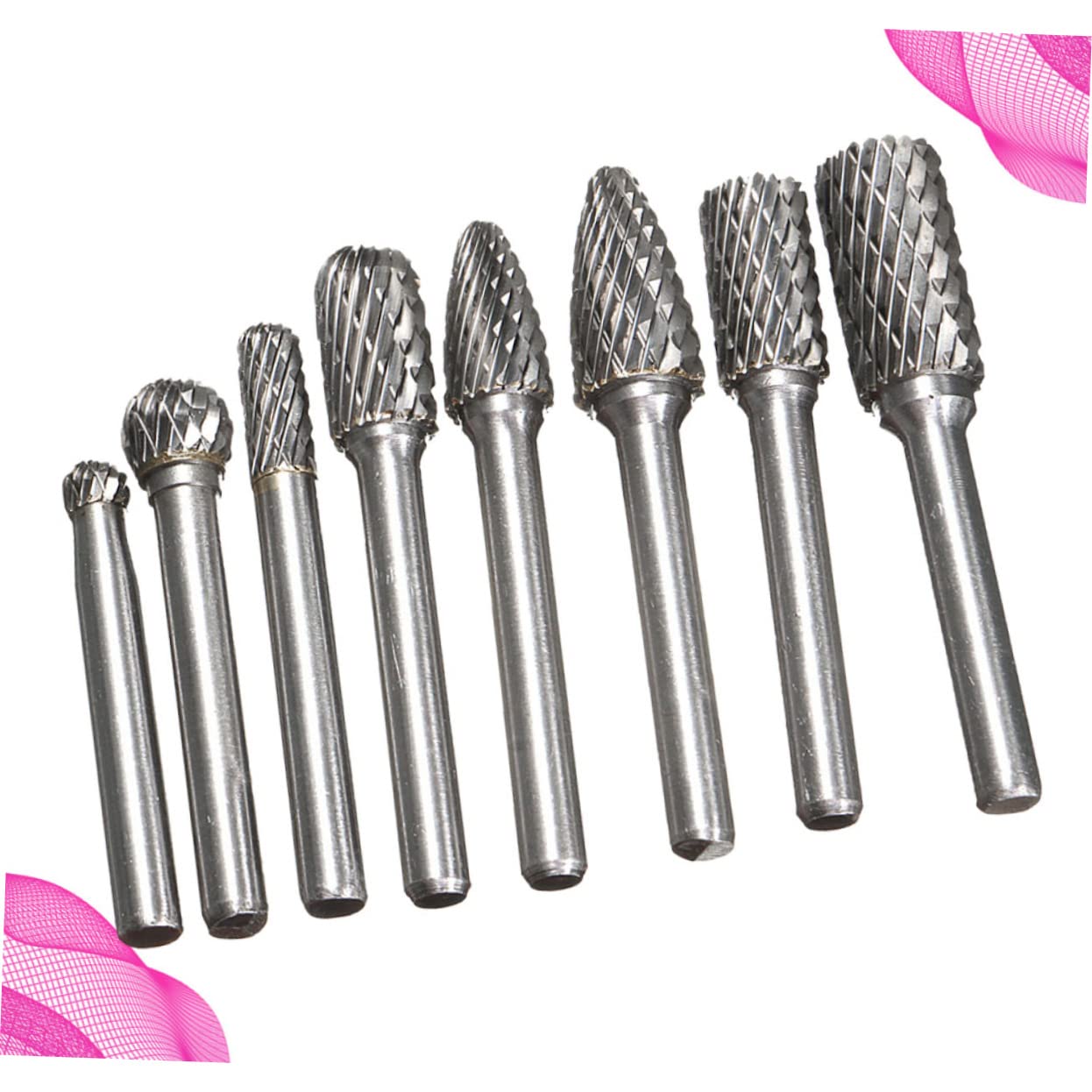 8PCS Tungsten Steel Rotary Burr Set Durable Double Groove Cutting Bits for Engraving Woodworking Drilling and Grinding Professional Tool for More
