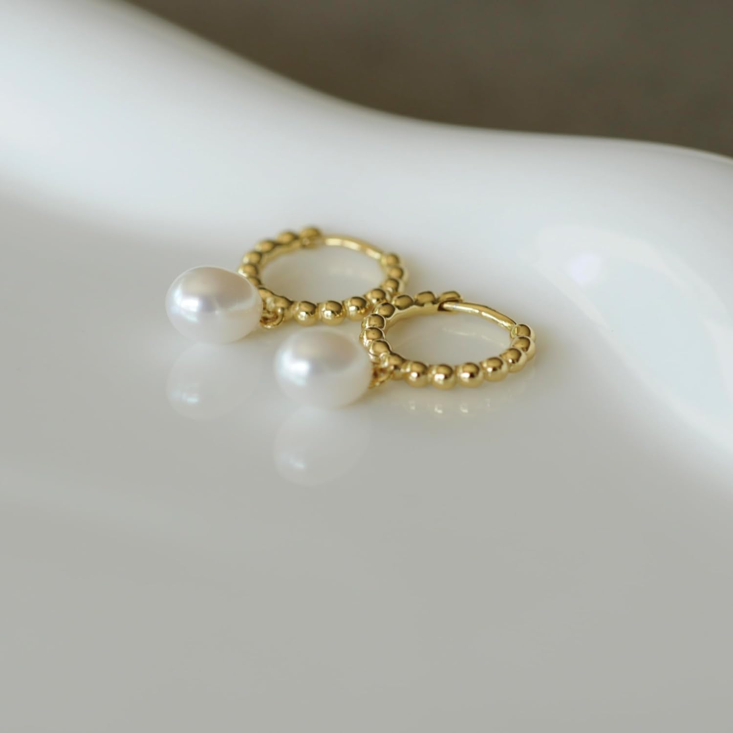 Classic Natural Pearl Earrings in Gold Finish with Sterling Silver Core
