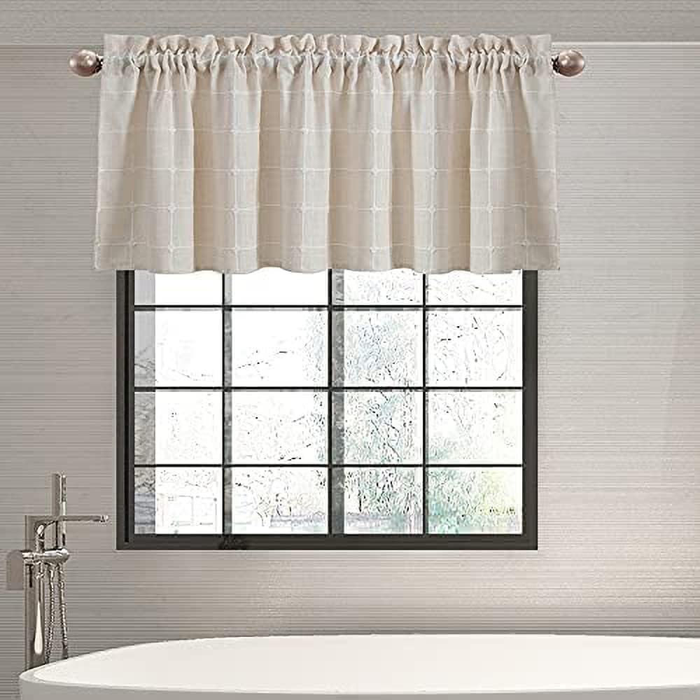 Linen Textured Valances for Windows with Gold Foil Print Natural Modern Luxury