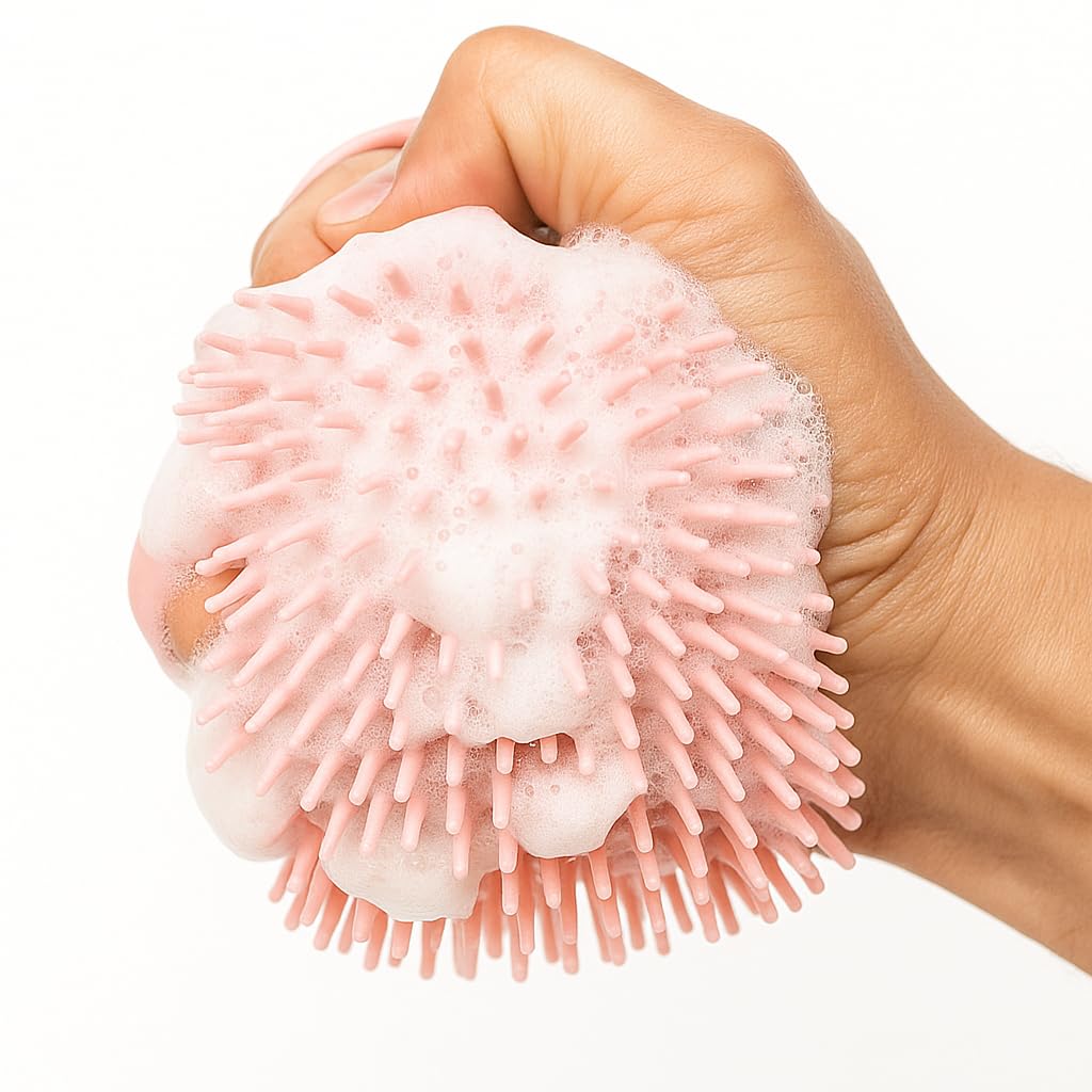 HamInWay Dog Bath Brush, 2-in-1 Dog Brush for Grooming with Built-in Shampoo Dispenser, Gentle Silicone Bristles for Bath & Massage,Easy Clean Design for Dog, Cats & Small Pets, Pink - image 5