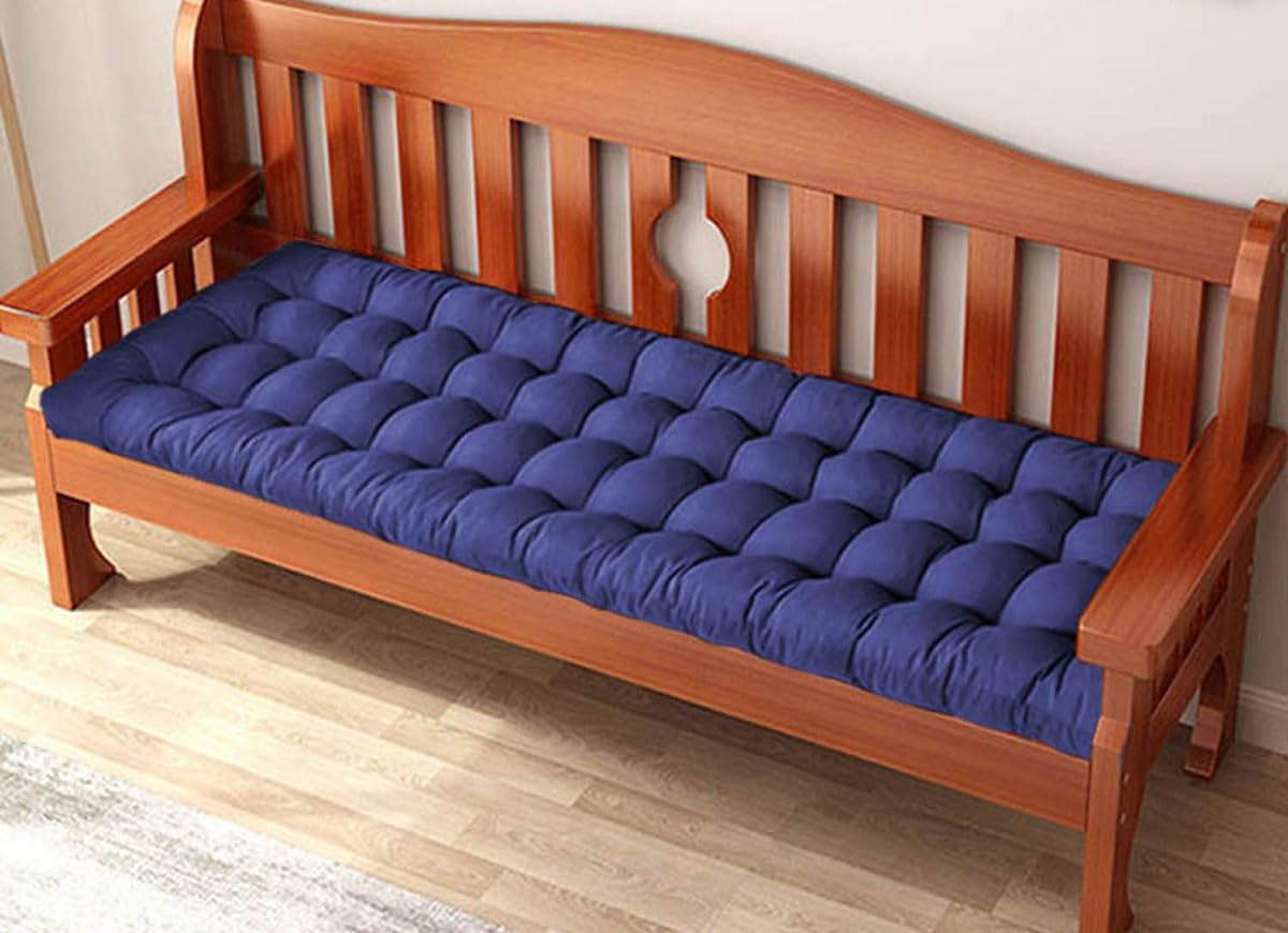 Waigg Kii Blue Thick Garden Bench Cushion Pad 2/3 Seater,100/120Cm Rectangle Cotton Garden Bench Seat Cushions Pad For Chaise/Swing/Outdoor/Indoor (100X50cm,)