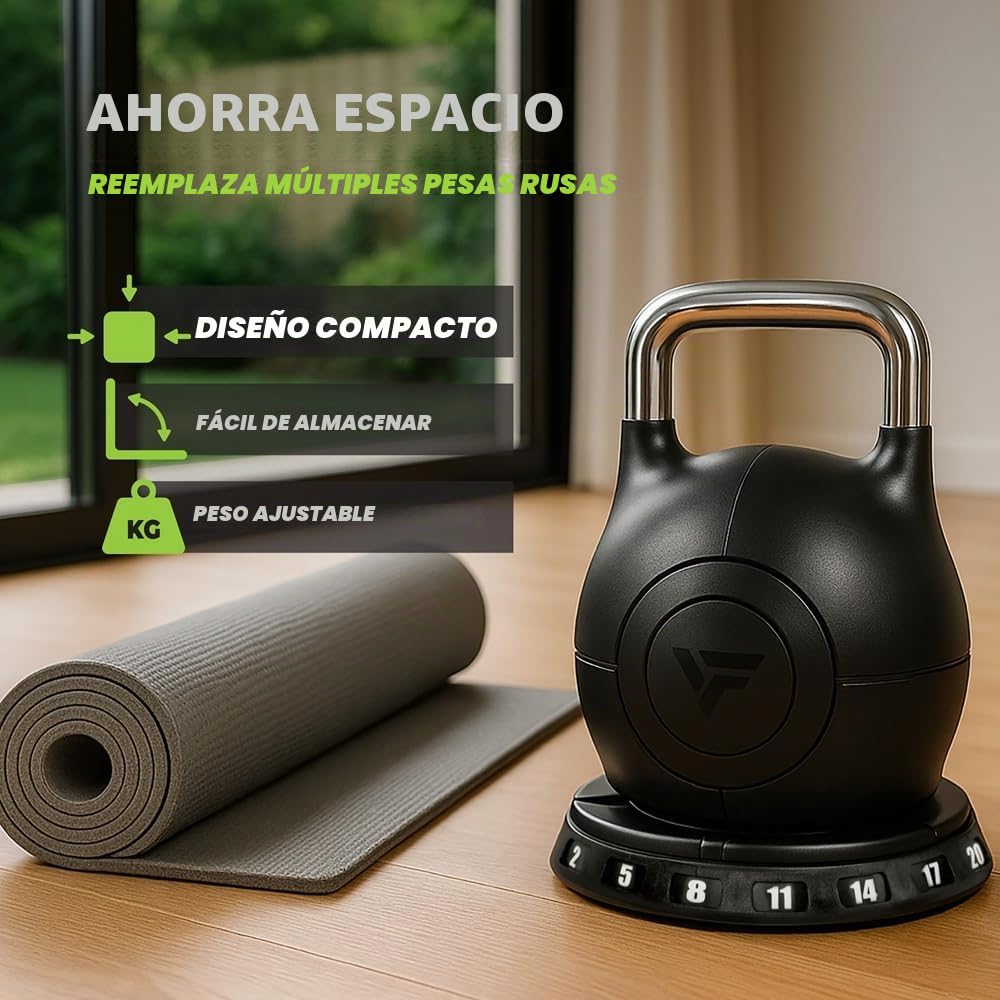 VirtuFit Pesa rusa ajustable 2/20 kg | Construcción de acero resistente | Entrenamiento funcional, crossfit y deportes de fuerza | Mango ergonómico | Negro