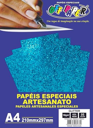 Papel A4 Glitter Azul Neon Off Paper, Multicor