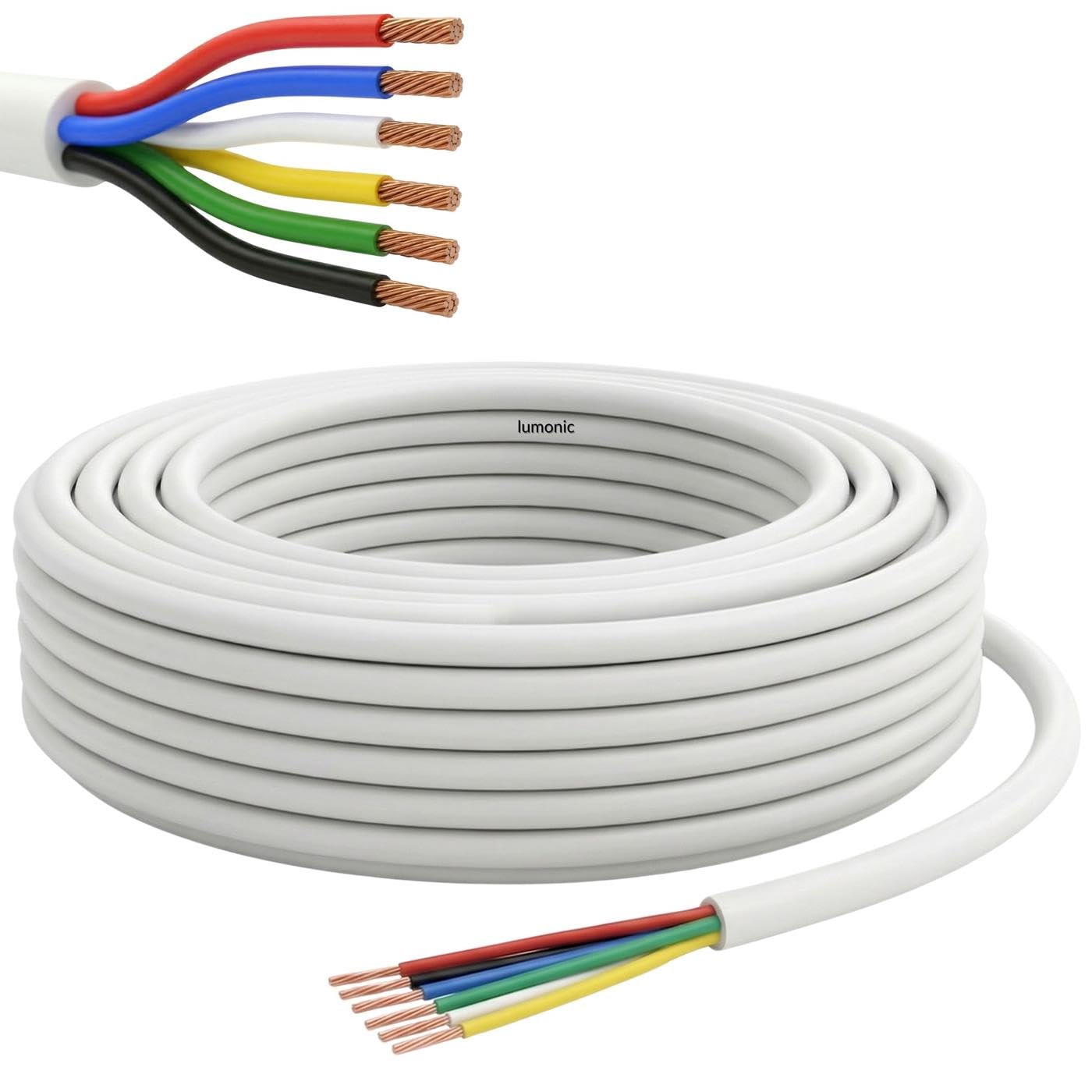 Lumonic 6x0,34mm² RGBW CCT LED Kabel sterujacy 20m | 6-zylowy elastyczny przewód w oslonie | LiYY Rozszerzenie, Kabel zasilajacy, Przewód zasilajacy LED, Kabel sterujacy