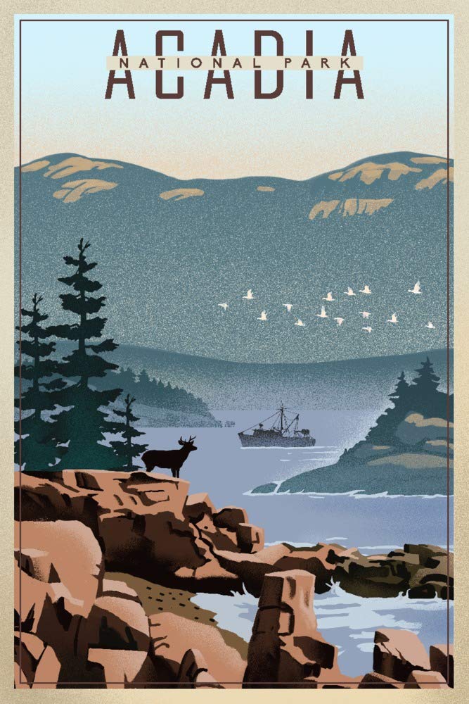 Lantern Press12x18 Inch Art Print Wall Decor, Acadia National Park, Maine, Lithograph
