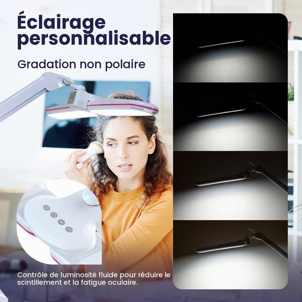 Neatfi Elite HD XL Lampe de Bureau LED | 3 Modes d’Éclairage | Variation Continue de l’Intensité | Bureau à Domicile, Dessin, Institut de Beauté et Établi (Anneau Rose, CCT avec Pince 45 CM)