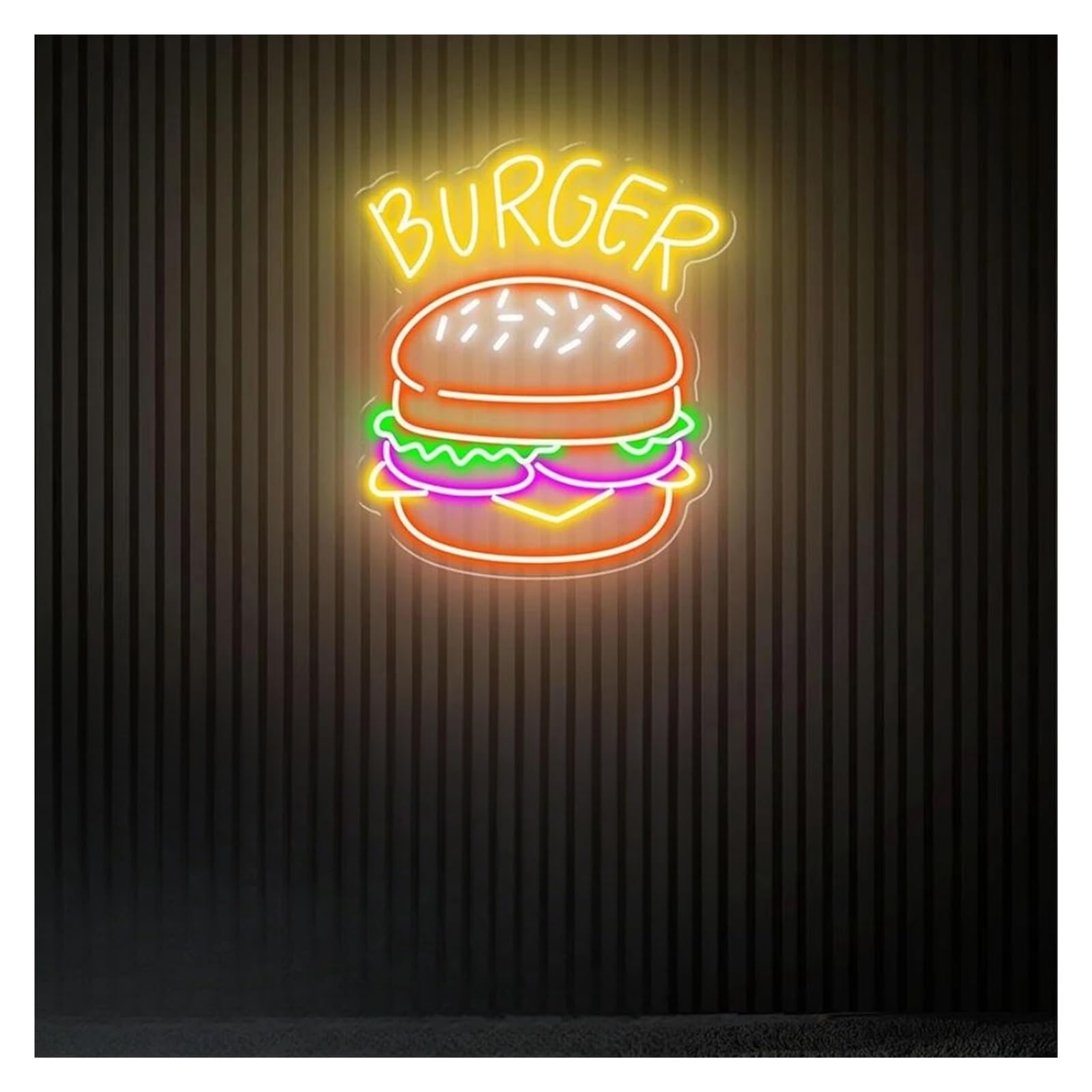 SHOUXI Sign Lamp Handmade Burger Light Sign Hamburger Neon Light Home Wall Decor Coffee Shop Restaurant Decoration Sign(A,50X44CM)