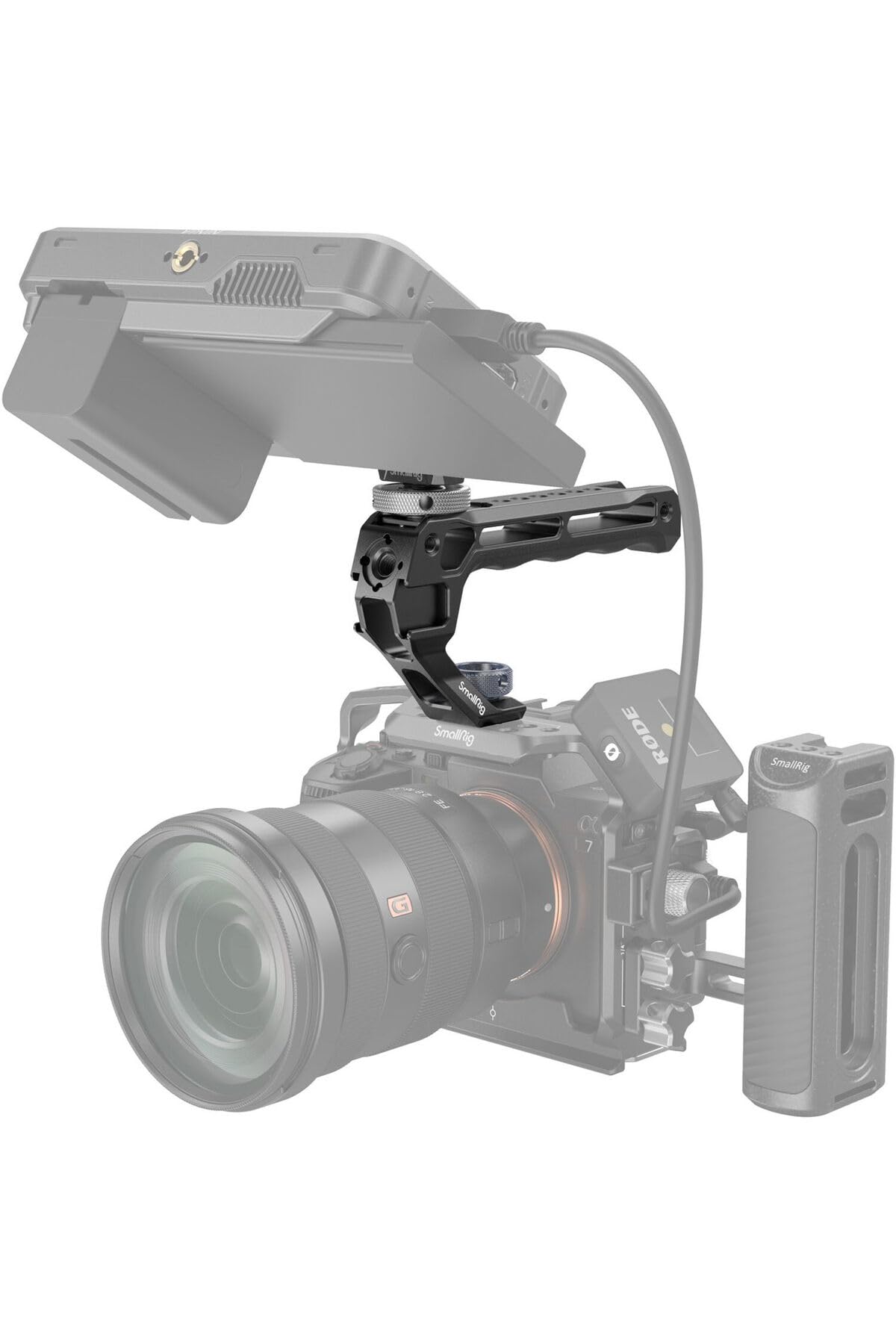 SMALLRIG Top Handle with Monitor Mount Kit, with 3/8"-16 Locating Holes for ARRI, 5 Built-in Cold Shoe, 360° Swivel and 180° Tilt Adjustable Monitor Holder with Thumbscrew, Anti-Twist Design - 5322