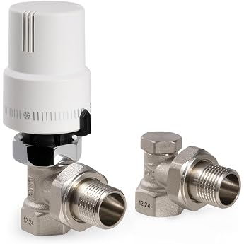 VANCOCO Thermostatic Valve + Return Valve Complete Set 1/2 Inch Threaded Connection Radiator Valve Corner Shape White Liquid Sensor Frost Protection Position Standard EN215