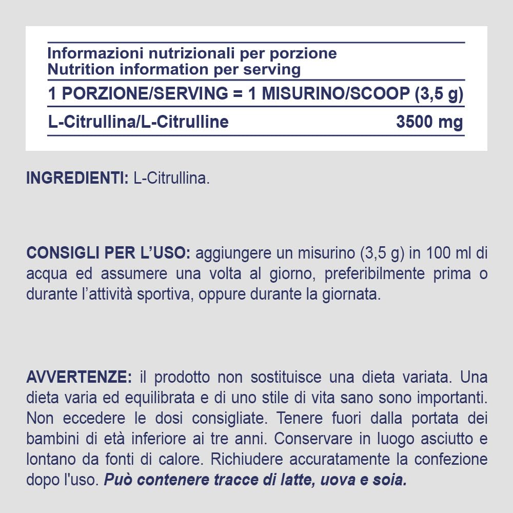 PROLABS – Citrullina PURE in Polvere 100% Pura e Vegan, L-Citrullina 3500mg x Porzione (1 Scoop), Amminoacido per Prestazioni, Forza e Resistenza - Aminoacidi Intra e Pre Workout (500gr, Gusto Neutro)