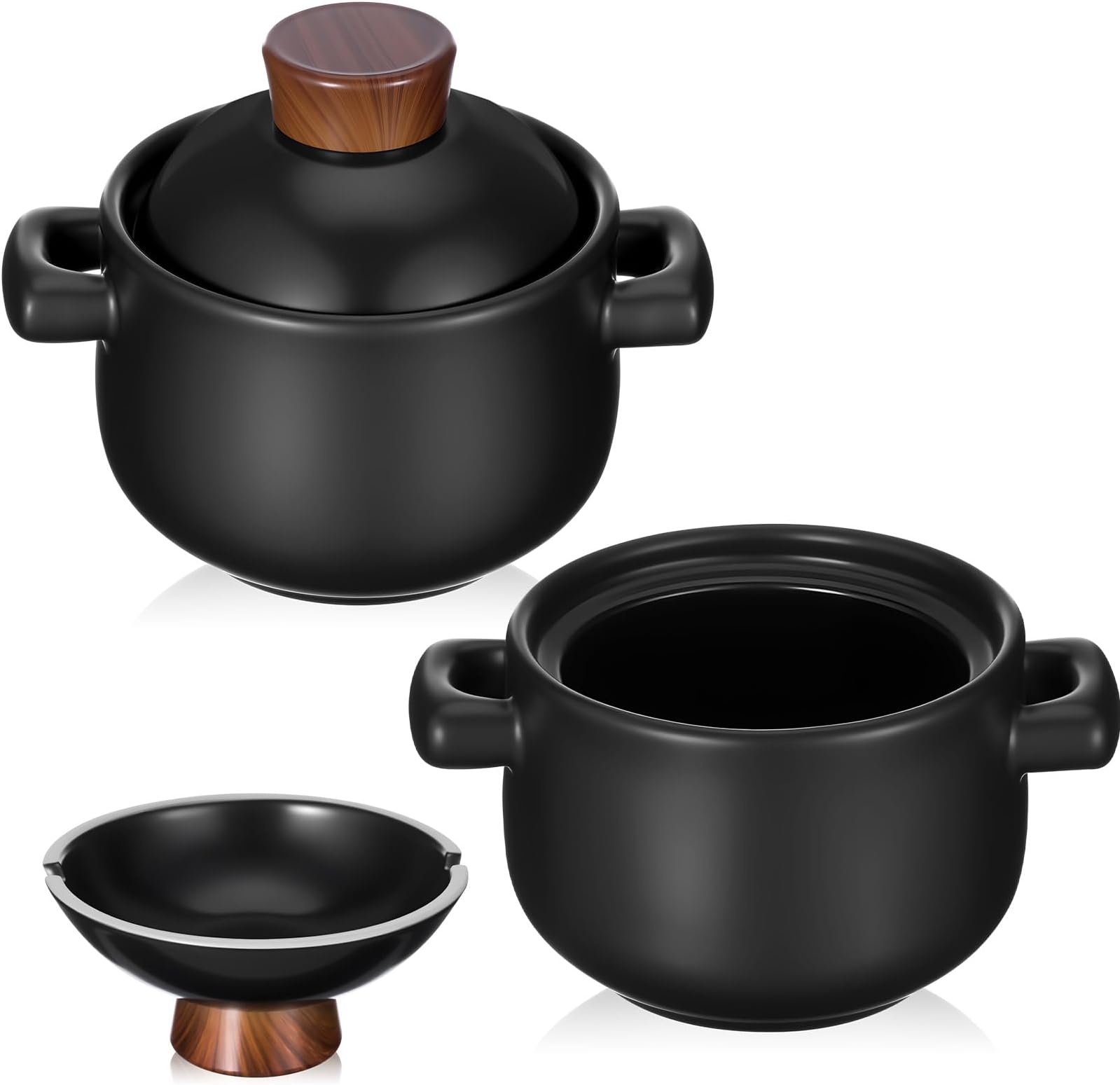 2 Pcs 84 oz Korean Stone Pot Clay Cooking Pot Set Ceramic Dolsot Bowl with Lid, Sizzling Hot Pots for Bibimbap and Soup, Kimchi, Ttukbaegi and Koreans Stew, Microwave Safe Donabe Pots, Black