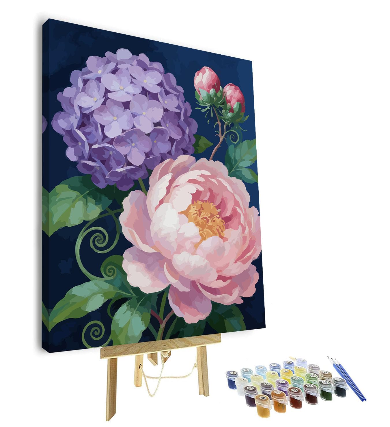 TISHIRON Paint by Numbers Kit for Adults, Adult Paint by Number - Pink and Purple Flower Bouquet Art, Beautiful Blooming Floral Canvas Art for Home Decor(16x20 Inch, Framed)