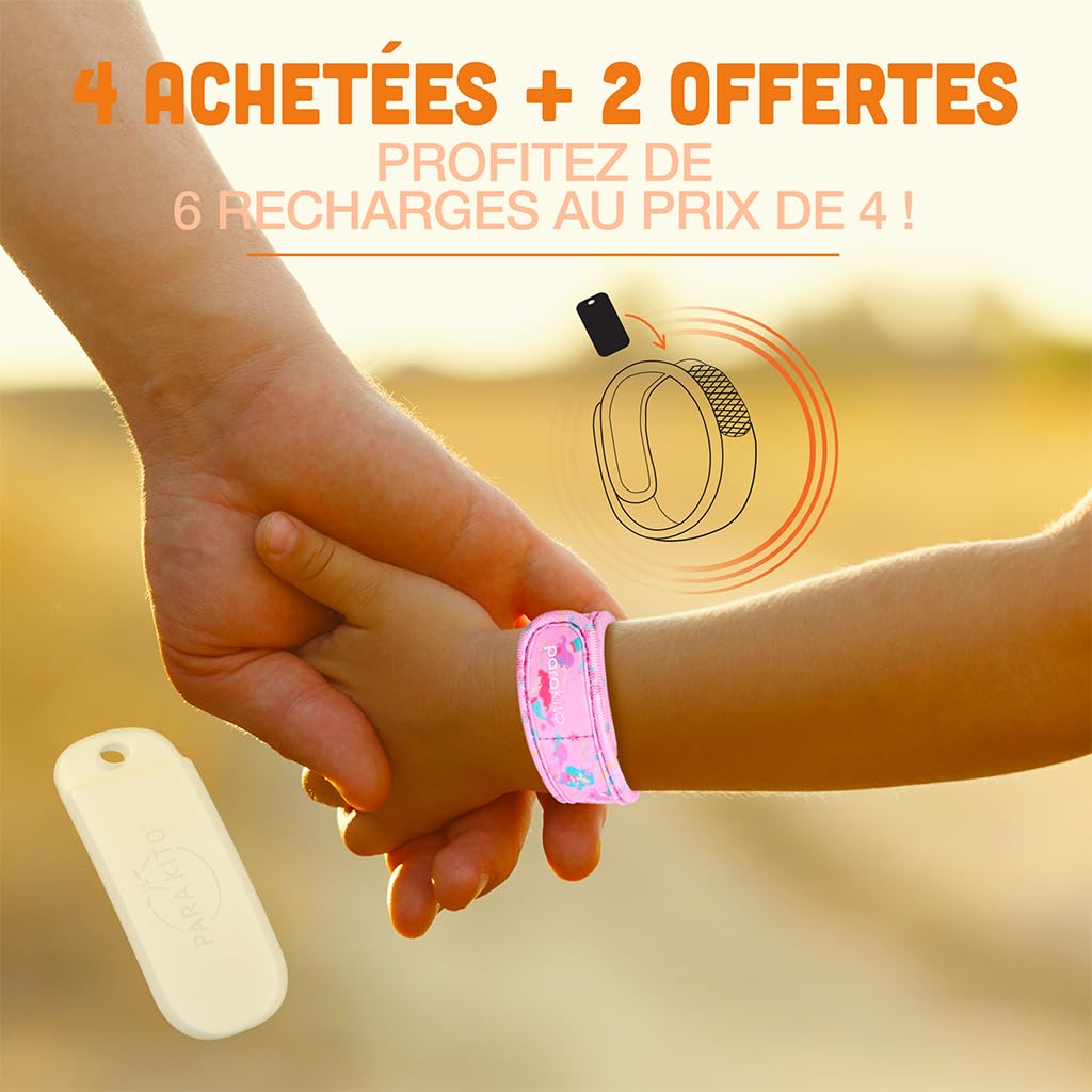 BIOSYNEX - PARAKITO - Recharges pour Bracelets Anti-Moustiques - 6 Plaquettes Recharges (4 + 2 Offertes) - 3 Mois de Protection (6x15 Jours) - Sans DEET