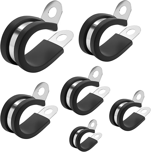 20 abrazaderas de cable de acero inoxidable 304 de 1 pulgada, abrazadera de tubo aislada acolchada de goma R, abrazaderas resistentes de tubería de