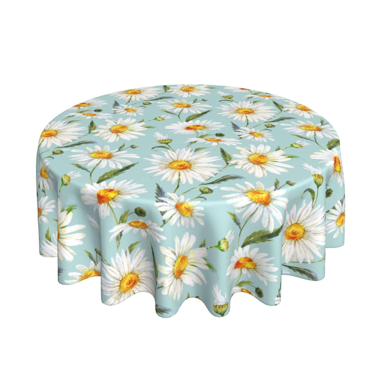 CCOCND Daisy Round Tablecloth Washable Reusable Decoration Table Cover for Kitchen Party 60 Inch