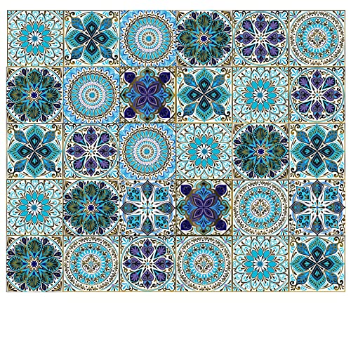 Kakofaci 30 Pcs Mandala Style Tile Sticker, 4X4 Inch(10X10Cm) Traditional Diy Murals, Tile Waterproof Oil Proof Removable Decals For Bathroom & Kitchen Backsplash Oil Proof Wall Stickers(Nice Color) #TOP4