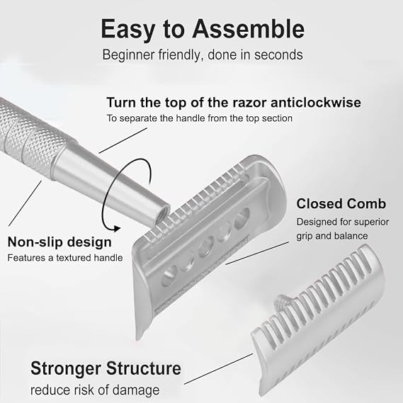 Safety Razor for Men Women, Double Edge Razor Beard Wet Shavers for Bikini Face Hair, Reusable Stainless Steel Razors for Shaving Leg Armpit Hair Removal, Manual Womens Razors Travel Gift